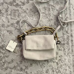 Free People Suede Cream Bag with Gold Chain